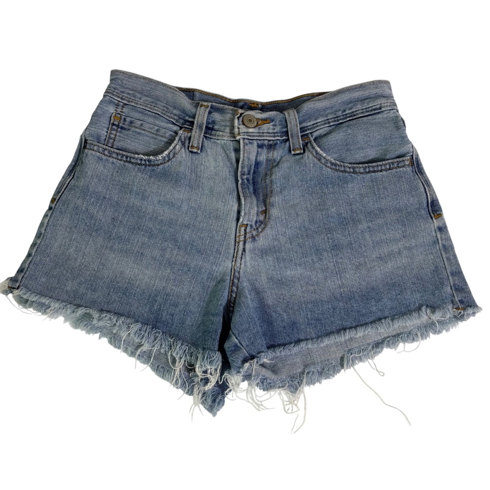 Levis High Rise Light Wash Denim Cut Off Shorts Size 27 Blue Frayed Hem
